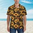 thumbnail image 2 of Pofeuu Brown Blue Plaid Sunflower Print Hawaiian Shirt for Men Sleeves Casual Button Down Summer Beach Dress Shirts T-Shirts,Large, 2 of 7