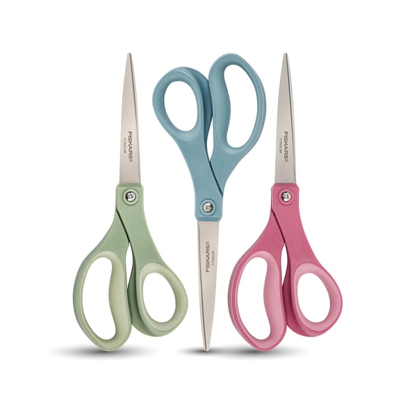 Fiskars 8 Inch Titanium Softgrip Scissors, Color 3 Pack