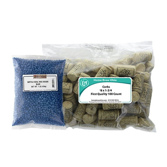 Blue Wax and Corks (8 X 1 3/4) Wine Bottling Combination