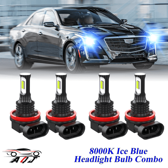 8000K Ice Blue LED Headlight Bulbs Combo Kit For Cadillac CTS 2014 2015 2016
