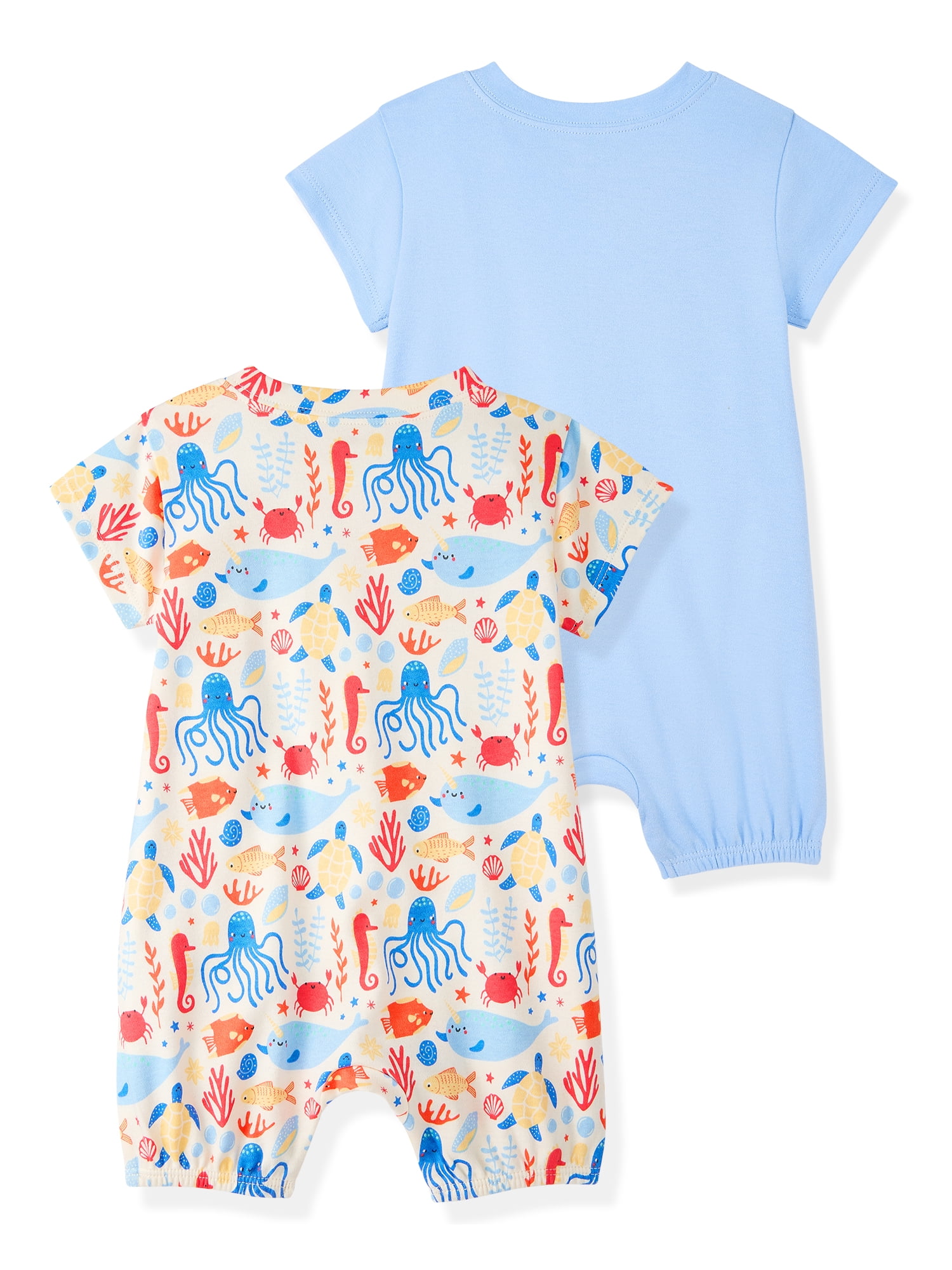 Garanimals Newborn & Baby Boy Cotton Short Sleeve Rompers, Graphic Prints, 2-Pack, Sizes 0 - 24M