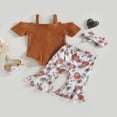 thumbnail image 4 of 3PCS Toddler Girl Short Sleeve Romper Rib Knit Button Bodysuit Flare Pants Clothes, 4 of 6