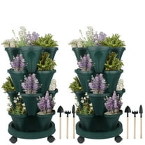 Gamexcel 12.8” x 35” Round Green Plastic Plant Planter with Self-Watering Mechanism (8 Count)