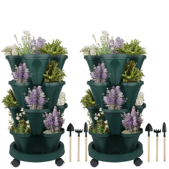 Gamexcel 12.8” x 35” Round Green Plastic Plant Planter with Self-Watering Mechanism (8 Count)