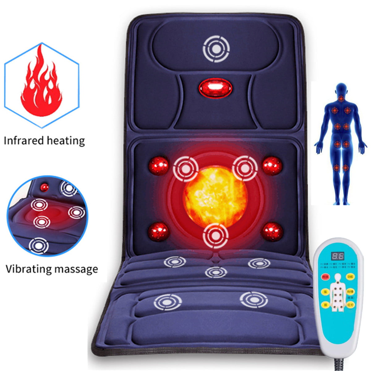 9 Vibrating Foldable Full Body Massage Heating Mat Pain Relief Cushion