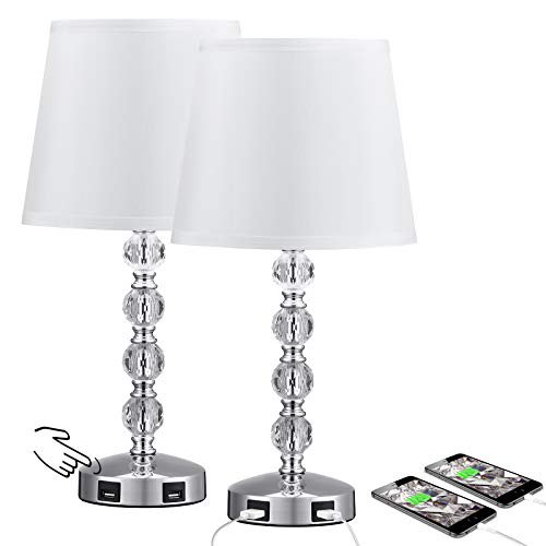 Touch Control 3 Way Dimmable Cute Crystal Table Lamp with 2 USB