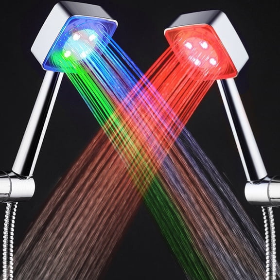 RFUGUG LED Color-Changing Square Shower Head, Filtered Water-Saving Handheld Design for Dry Skin & Hair, with Temperature-Controlled Color Show