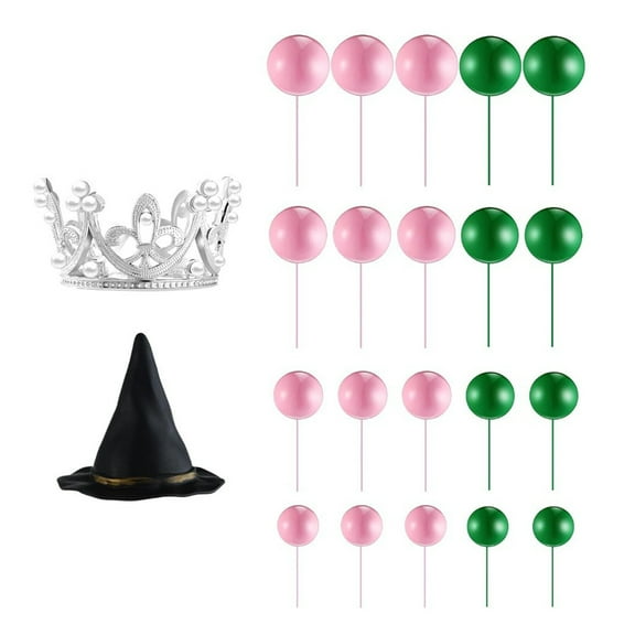 Xinwanna 42 Pcs Witch Cake Topper Party Decoration Mini Pink Green Balloons Cupcake Topper Silver Crown Black Witch Hat Set for Witch Theme Birthday Party Supplies (1 Set)