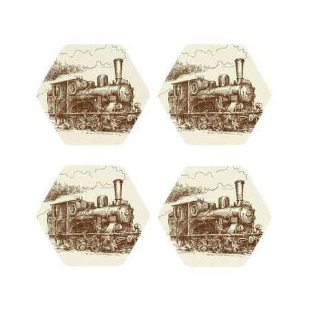 

Honeii Train Print Leather Coaster Set of 4 Ideal for Safeguarding Your Furniture from Drinks Spills and Effortless Cleanup-Hexagon