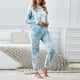 thumbnail image 2 of Conjunto de pijamas Tie Dye para mujer, 2 piezas, cuello redondo, manga larga, pantalones con cordón, ropa de dormir, ropa de descanso, azul cielo S, 2 of 6