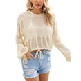 thumbnail image 5 of Liacowi Women Long Sleeve Knit T-shirt Solid Color Hollow Pullover Casual Tops, 5 of 9