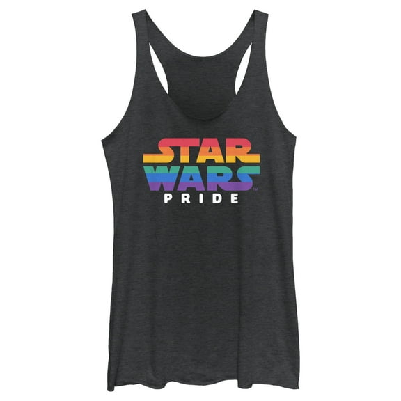 Women's Star Wars Pride Rainbow Logo Racerback Tank Top Black Heather 2X Large