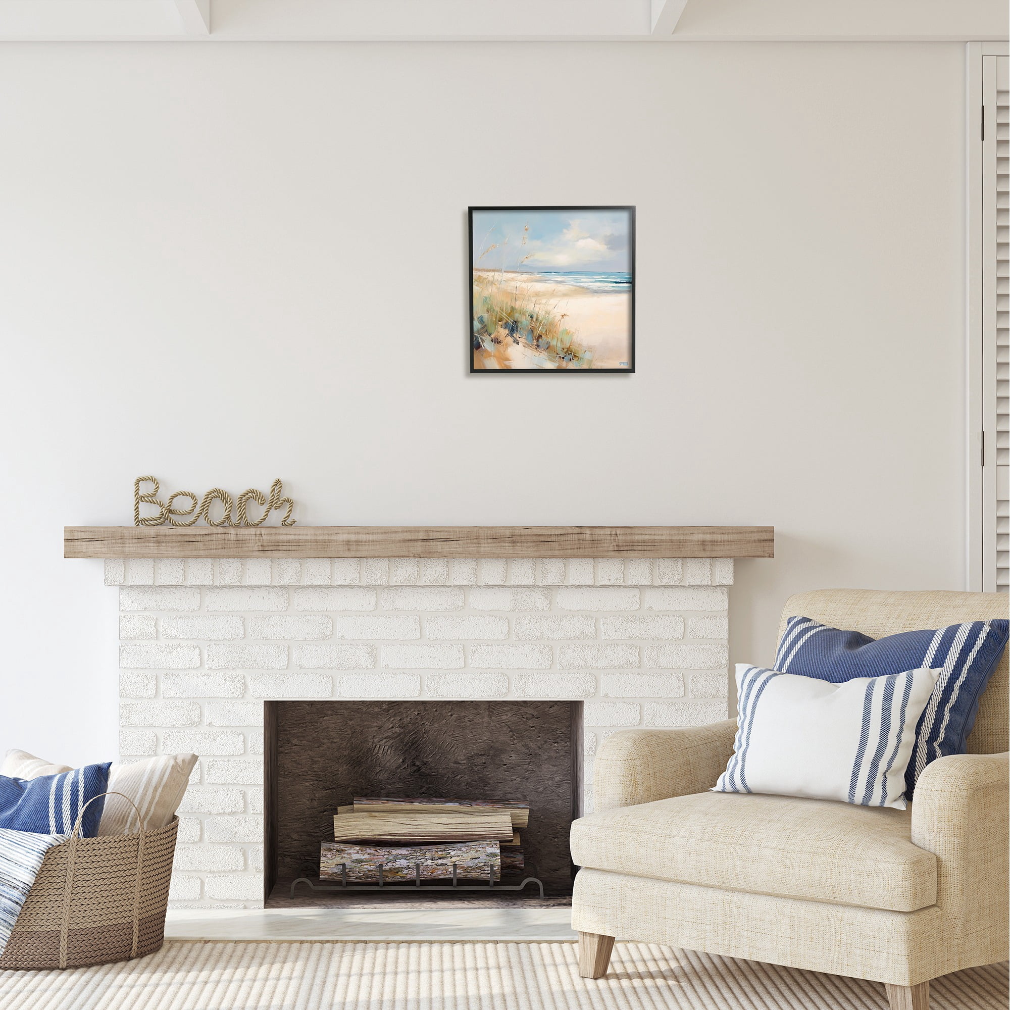 Stupell Industries Abstract Ocean Reeds Landscape Painting Black Framed Art Print Wall Art, 17 x 17