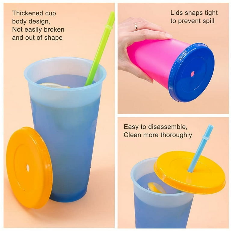 Visland Changing Cups Blank Cups 24oz Reusable Tumbler with Lids and  Straws,BPA Free Reusable Plastic Cold Drink Cups with Lids and Straws,  Smoothie Cups,Party Cups 
