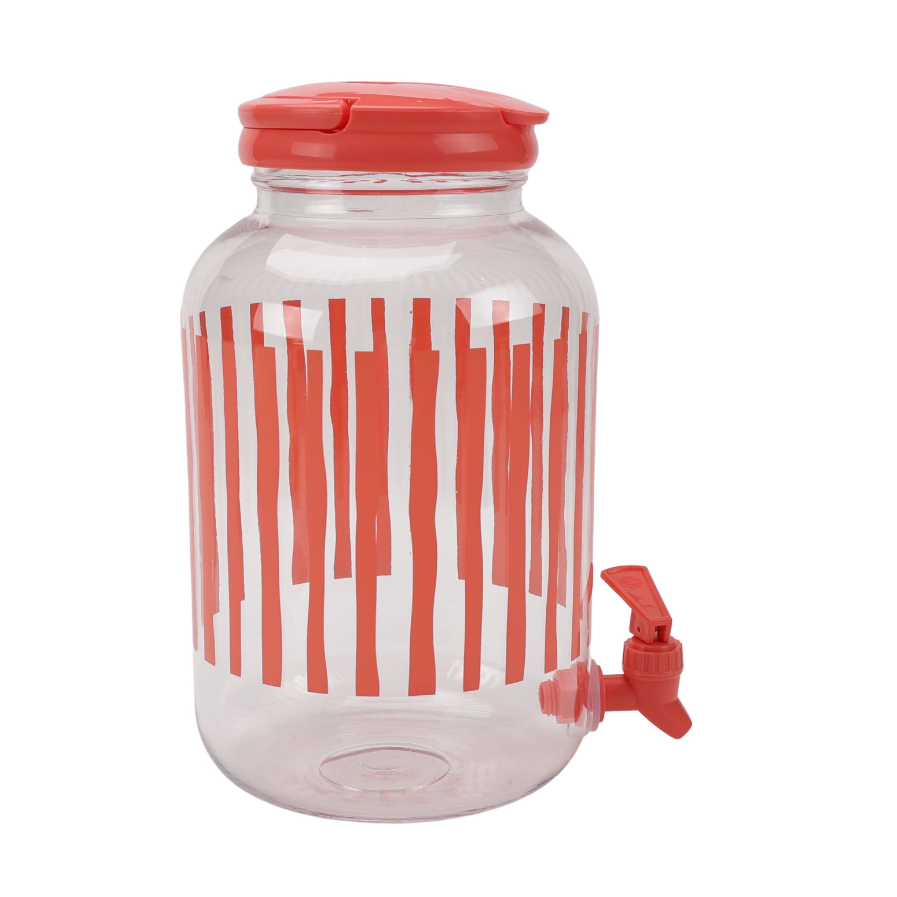 Mainstays Acrylic 1.2 Gallon Beverage Dispenser Coral Stripe