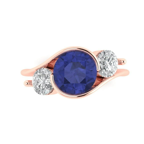 Three-Stone Engagement Ring for Women - 3.5ct Simulated Tanzanite in 14K Rose Gold Promise Ring