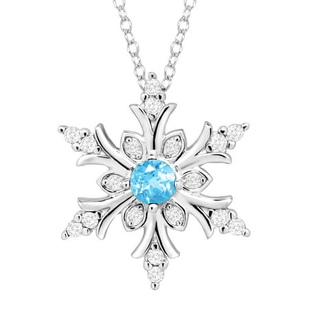 Sapphire Circle Pendant Necklace 3/8 ct Natural Blue Topaz & Created White Sapphire Snowflake Pendant Necklace in Sterling Silver ()