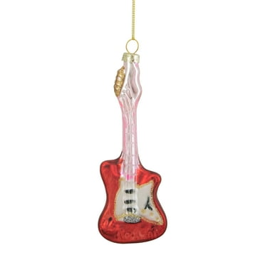 Northlight 6" Red and Silver Glass Bass Guitar Christmas Ornament