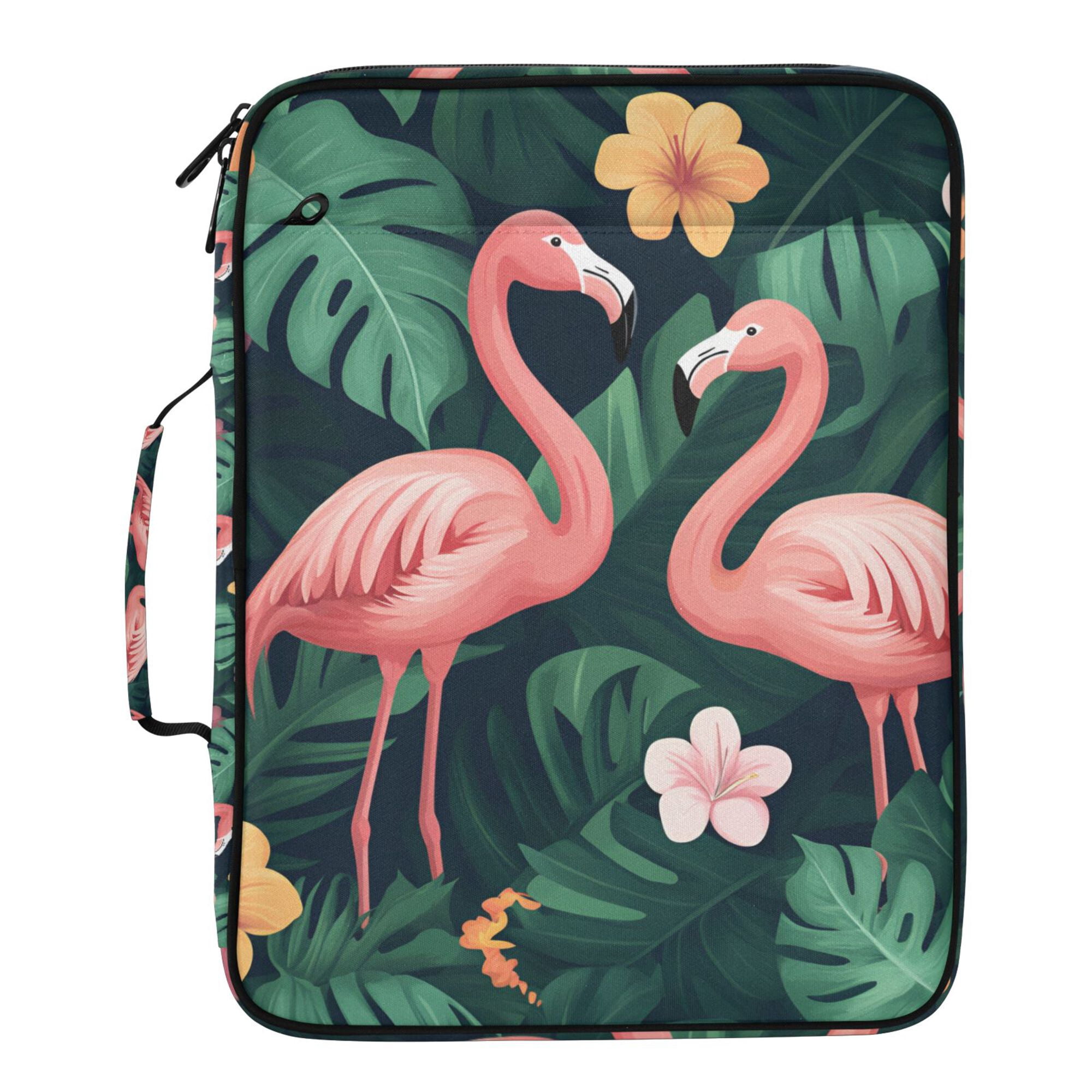 FORMRS Accordion File Folder A4 Size 7-Pocket Expanding Document Organizer Bag with 3 Ring Binder, Flamingo Leaves Pattern