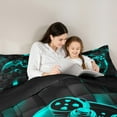 thumbnail image 5 of jejeloiu Cartoon Gamepard Full Size Comforter Sets,Teens Video Game Bedding Comforter Set,Cyan Black Check Bedding Sets For Boys Kids,Luxury Bedroom Decor Reversible,3pcs, 5 of 8