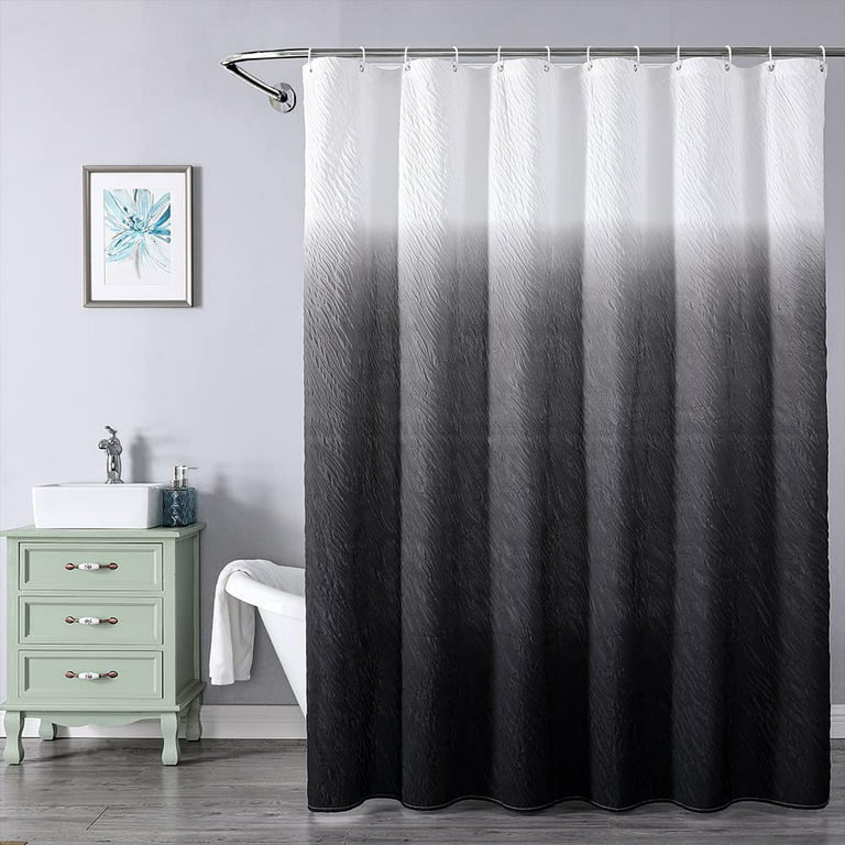 Textured Ombre Shower Curtain for Bathroom, 3D Embossed Ruffle Waterproof  Shower Curtain, Fabric Farmhouse Style with 12 Hooks Set, 72x72 inch, Blue  