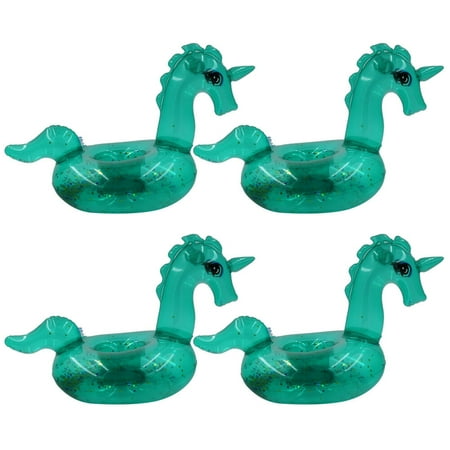 

NUOLUX 4pcs Green Transparent Inflatable Unicorn Shape Coasters Drink Cup Holder Beach Floating Drink Holder Summer Party Favors Decoration