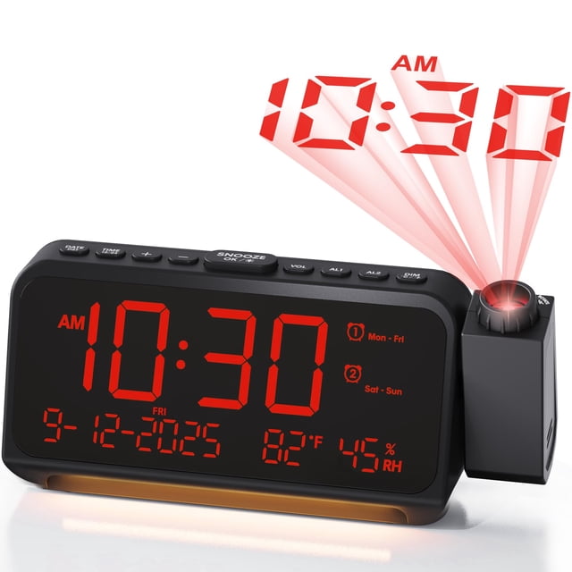 Reloj despertador de proyección Roxicosly para dormitorio con temperatura y humedad