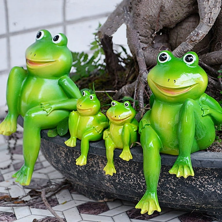2Pcs/Set Cute Resin Sitting Frogs Statue Outdoor Garden Decorative