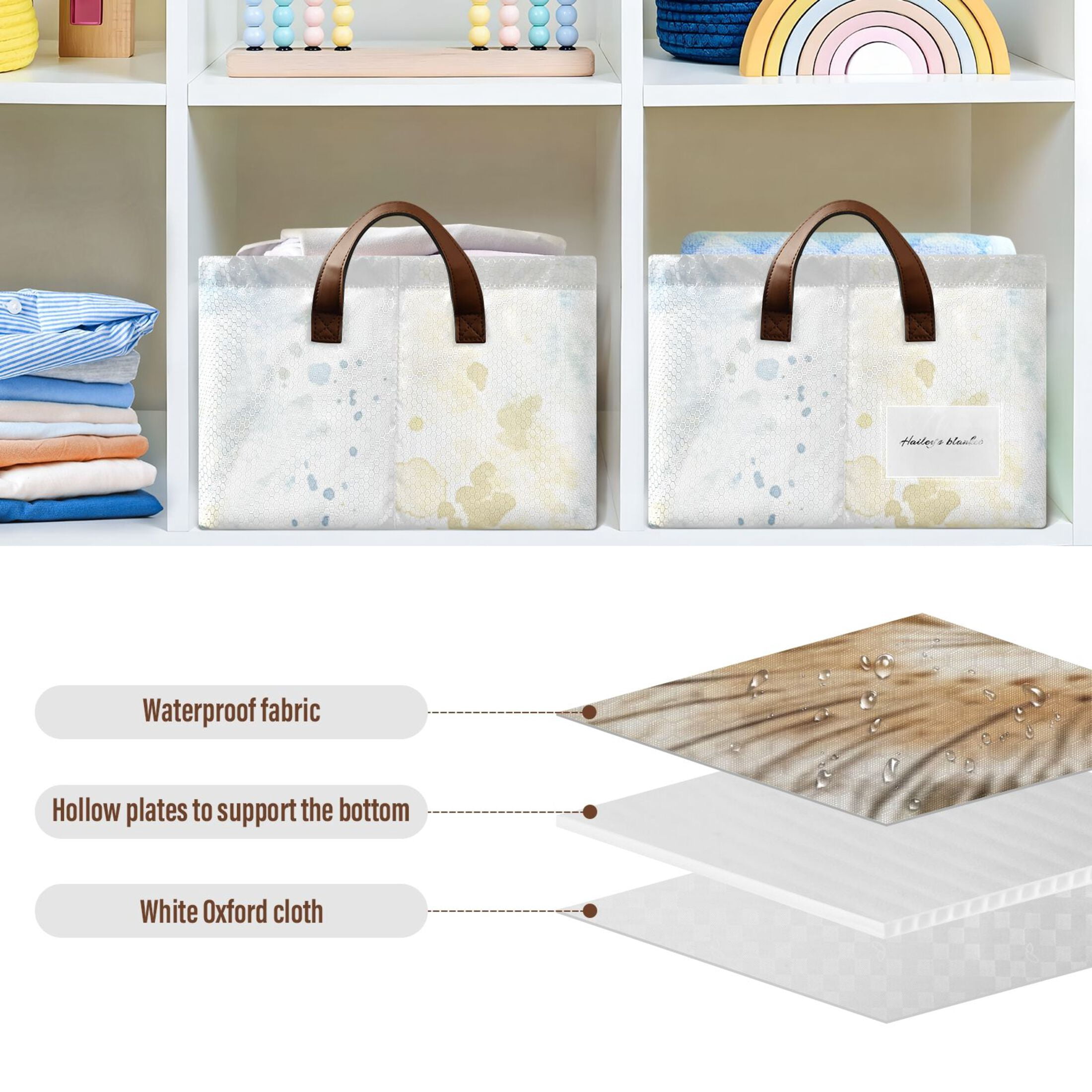 Bunny Easter Eggs Rabbit Storage Bins with Handles Foldable Storage Baskets for Shelves Organizer Cloth Baskets