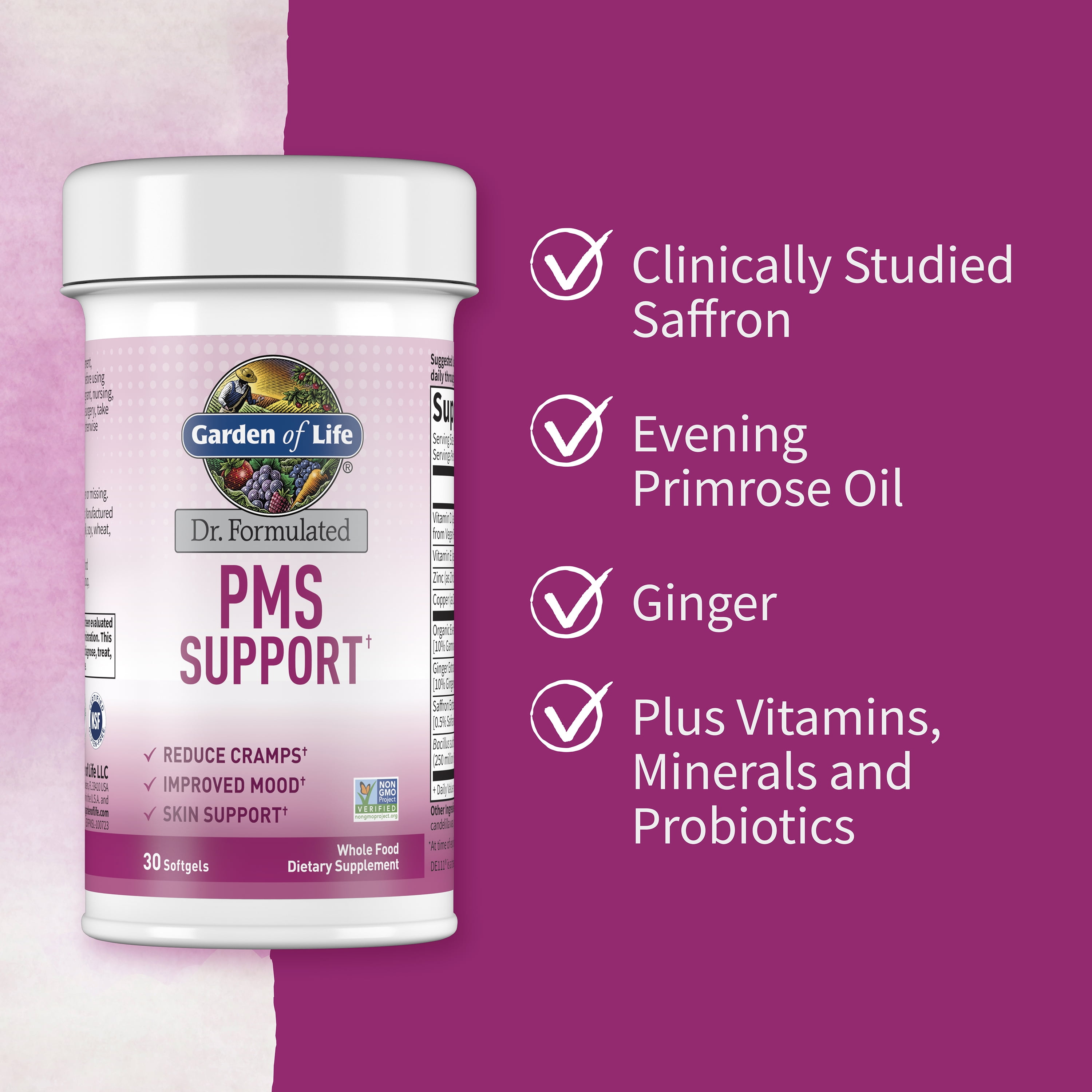 Garden of Life Dr. Formulated PMS Support, Women's Monthly Balance for Skin & Mood Support Softgels, 30 Softgels