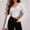 White, variant on Women's Fashion Short Cropped Long Sleeve T Shirt Square Neck Mesh Backless Bodycon Top with Leather Trim Elegant Stylish Casual Blouse