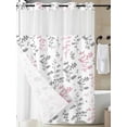 thumbnail image 3 of No Hook Shower Curtain with Snap-in Liner, Pink Grey Botanical Waterproof Fabric Bathroom Curtains, Watercolor Spring Floral Summer Leaf Bath Curtains & Mesh Top Window Stall 48"x72", 3 of 9