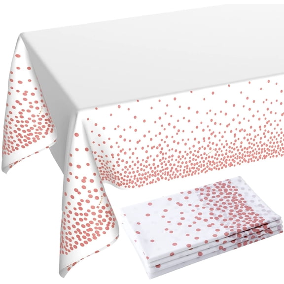 Rose Gold Dot and White Tablecloth 108"x54" for Parties Rectangle Table 4 Packs, Dot Confetti Rectangular Plastic Table Cover,Thanksgiving Christmas Wedding, Anniversary,Baby Shower, Birthday Party