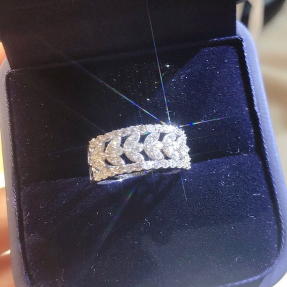 925 Sterling Silver Shiny Full Diamond Gemstone Ring Cubic Zirconia Rings  Diamond Multi Row Hollow Flower Pattern Ring Eternity Engagement Wedding Band Ring for Women