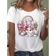 thumbnail image 1 of Camiseta gráfica de conejito de Pascua y canasta de huevos para mujer: camiseta informal de manga corta con cuello redondo gris, 100 % algodón suave, camiseta lavable a máquina para adultos, hombres,, 1 of 7