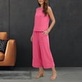 thumbnail image 2 of Akmaiox Two Piece Sets for Women Sleeveless Tank Tops Elastic Waist Drawstring Wide Leg Pants with Pockets Trendy Stripes Casual Loose Summer Vacation Lounge Sets S-3XL, 2 of 10