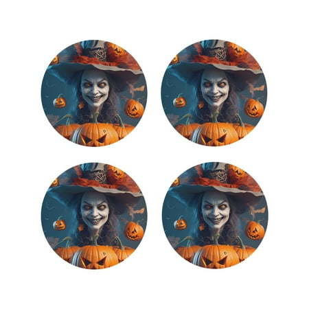 

Tideii Modern Style Pumpkin Witch for Leather Coasters 4 Pieces Anti-fouling and Anti-scalding Decorative Coasters Suitable for Restaurants Kitchens Coffee Shops-Round Shape