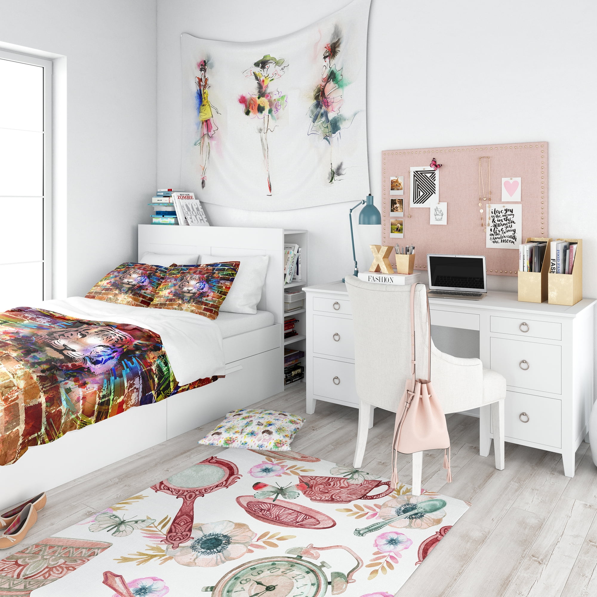 Designart 'Tiger Over Abstract Brick Design' Modern Teen Duvet Cover Set