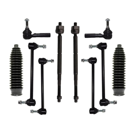 10 Pc Front Suspension Kit Sway Bar Links, Outer & Inner Tie Rod Ends with Bellow Boots Fits Chevrolet Cobalt//HHR/Pontiac G5