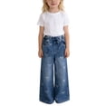 thumbnail image 2 of EnJoCho Toddler Girls Wide Leg Jeans Elastic Waist Bow Knot Printing Baggy Denim Pants 𝖸2𝖪 Cute Casual Straight Trousers Stretch Comfort Playtime 1-6 Years, 2 of 9