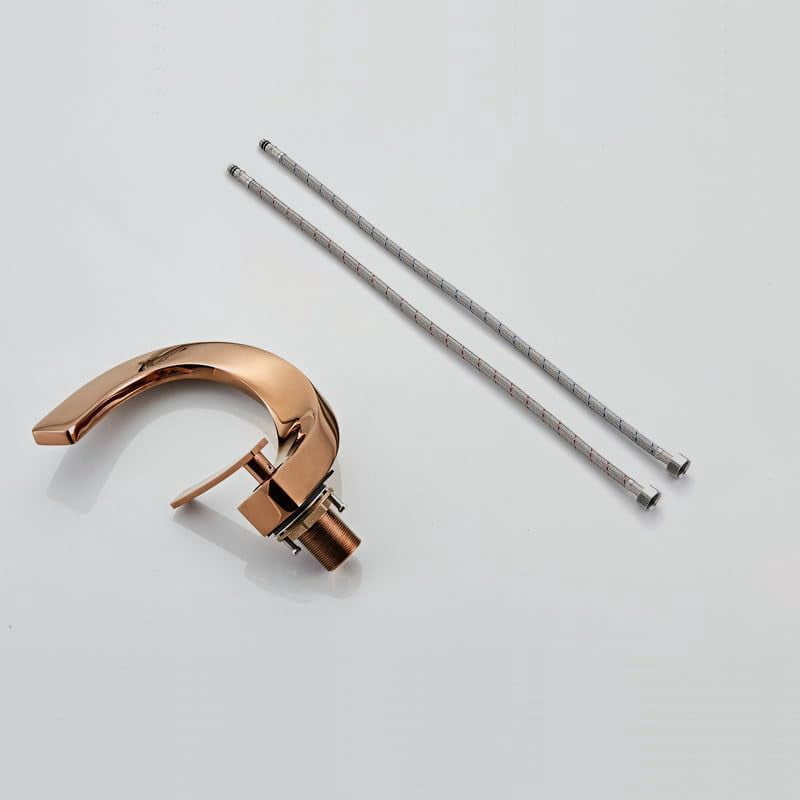 SOKNARKU Modern Bathroom Sink Basin Faucet Brass Single Hole Single Handle Deck Mount Cold And Hot Mixed Creative Design Tap Including Two US Standard 3/8 Hoses Black Rose Gold