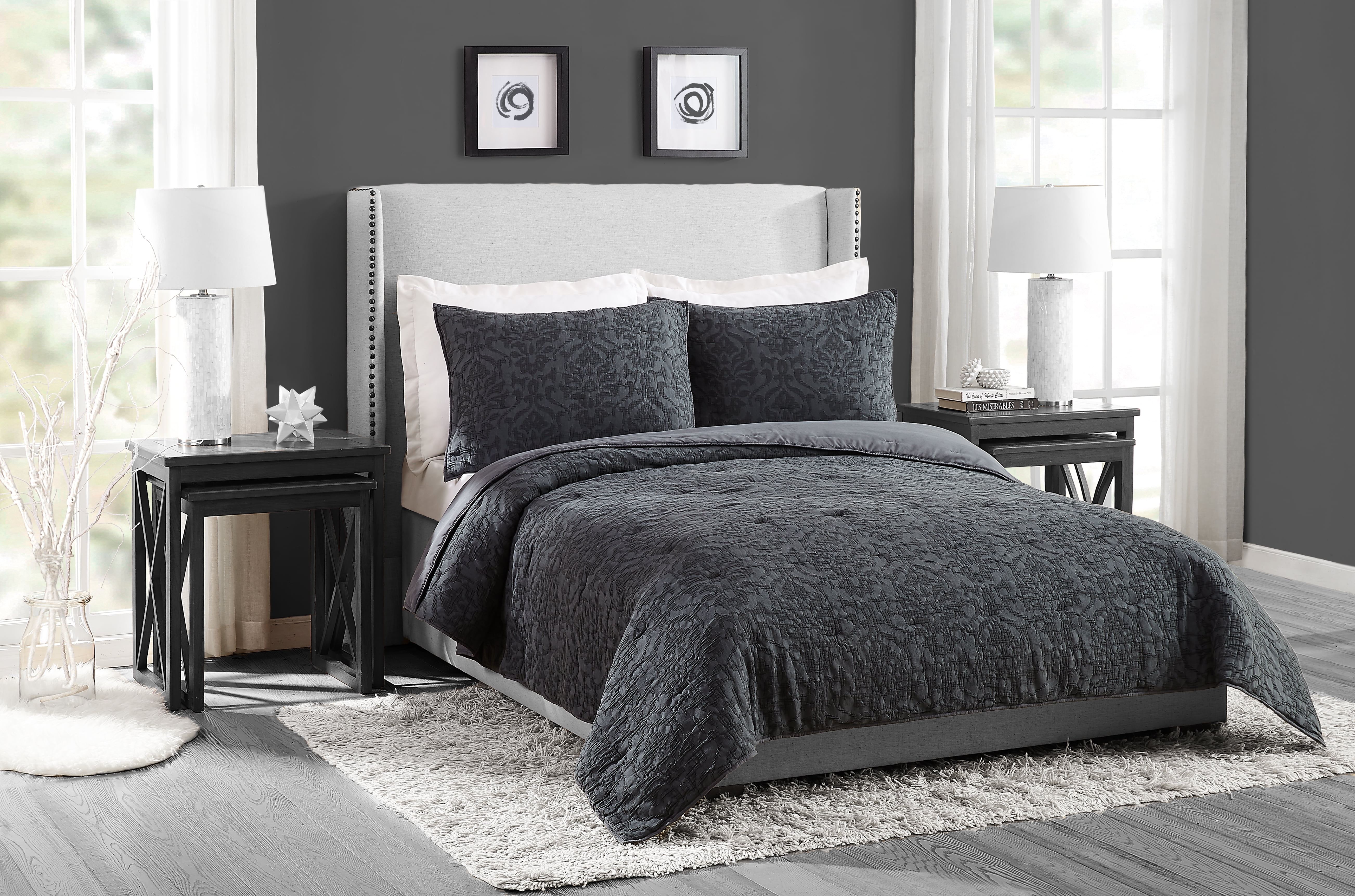 Better Homes & Gardens Damask Cotton Quilt, Full/Queen, Gray
