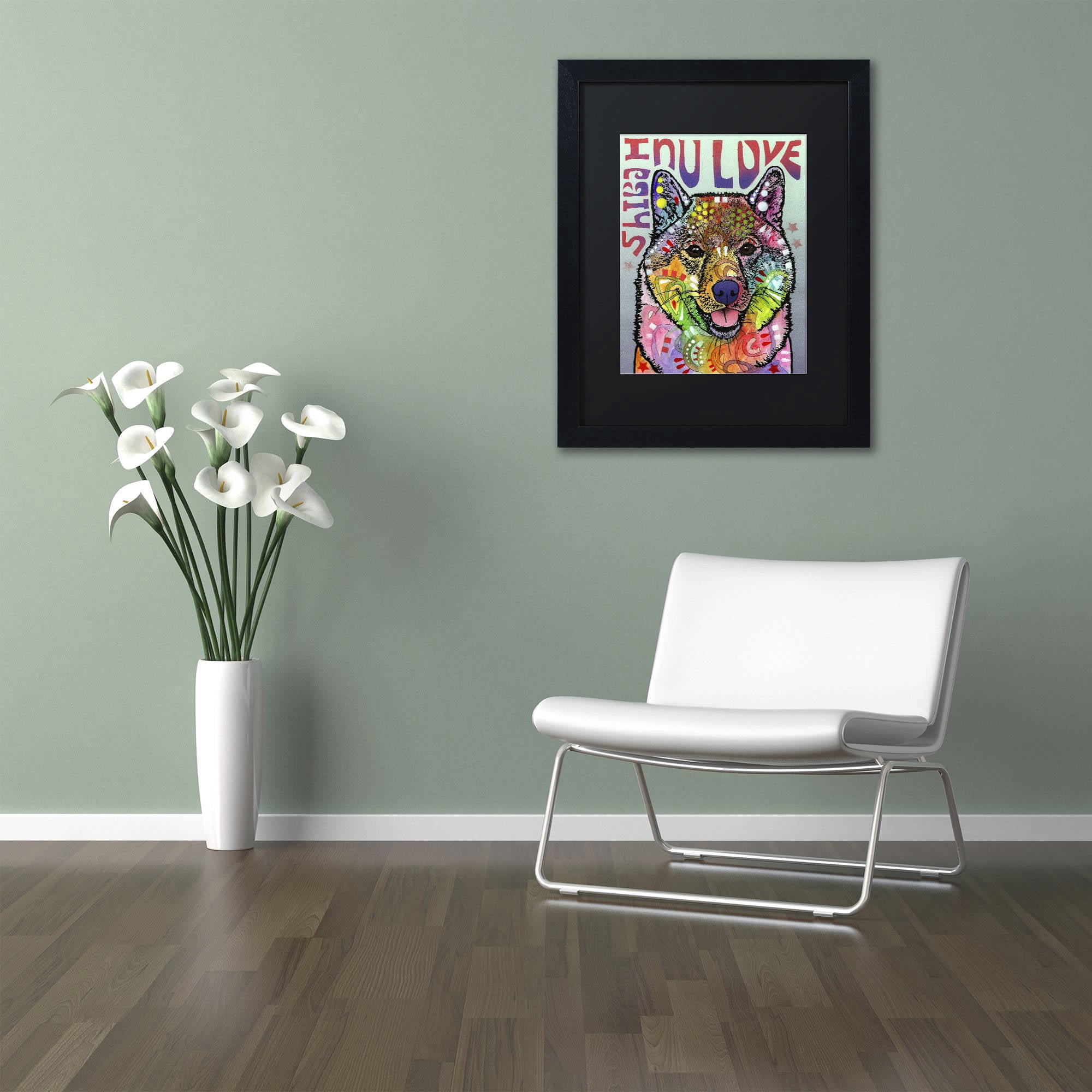 Trademark Fine Art 'Shiba Inu Luv' Canvas Art by Dean Russo, Black Matte, Black Frame