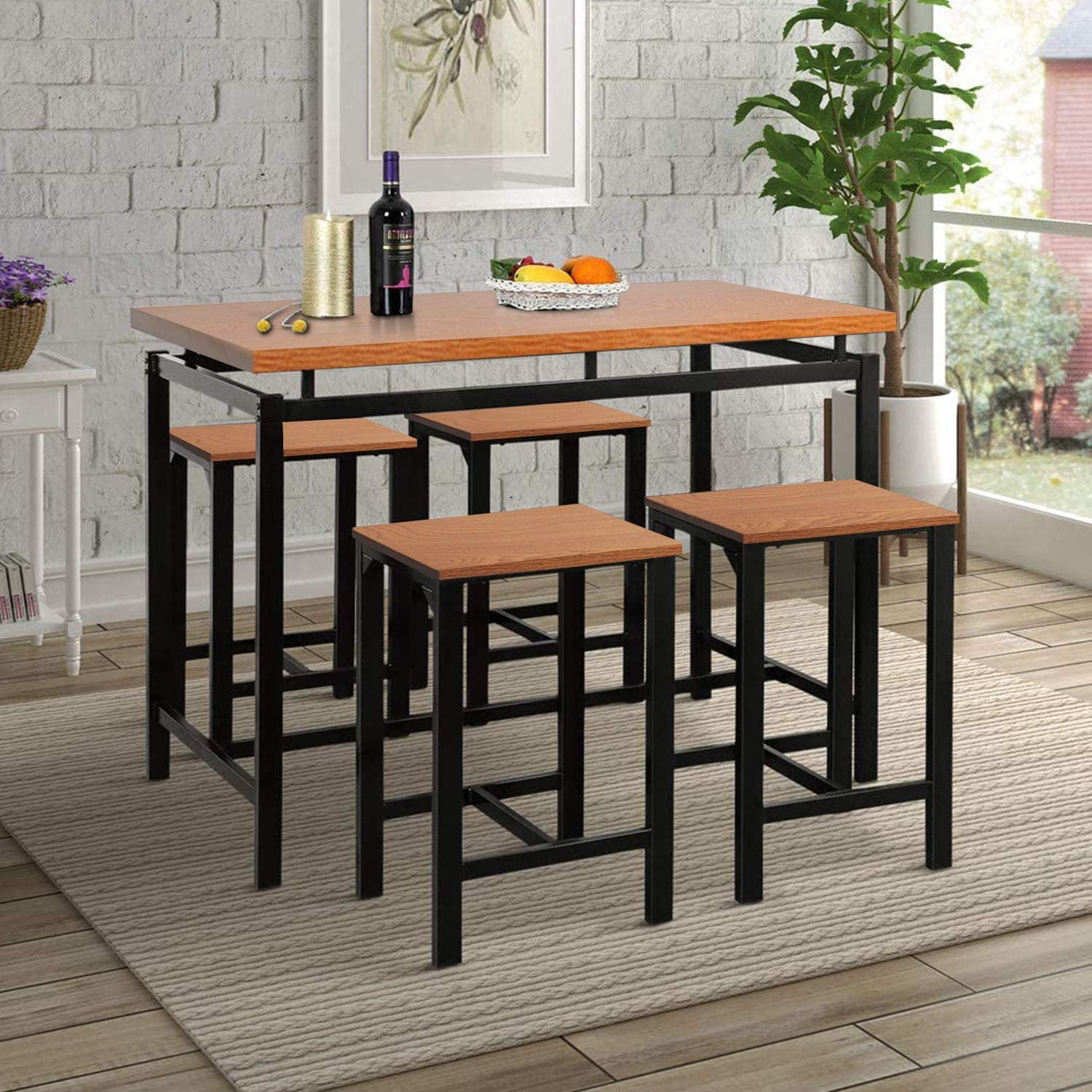 5 Piece Kitchen Bar Table Set, URHOMEPRO Counter Height Dining Table