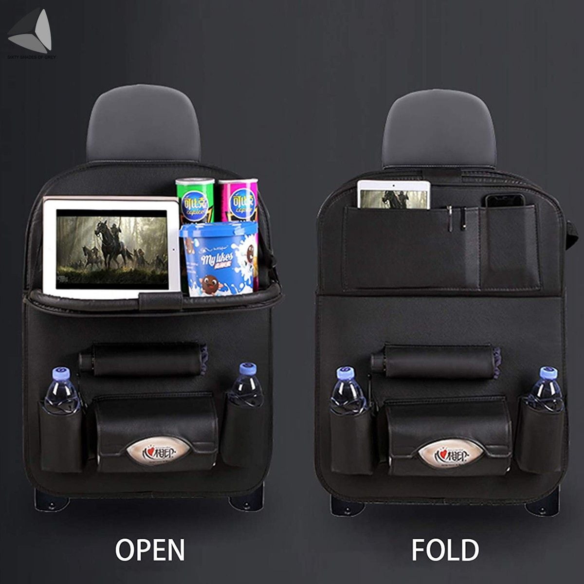 PULLIMORE Car Backseat Organizer with Foldable Tablet Holder, PU Leather Car Storage Protectors Seat Kick Mats Cup Holder Car Universal Use Covers (Black)