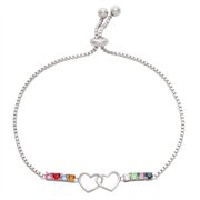 Personalized Planet Family Birthstone Double Heart Adjustable Bracelet