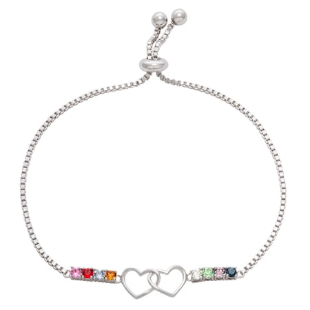 Personalized Planet Family Birthstone Double Heart Adjustable Bracelet