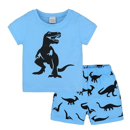 

EHTMSAK Toddler Baby Children Boy Summer Short Sleeve Cartoon Print T Shirts and Shorts Set Outfits Clothing Set Blue 1Y-7Y 4