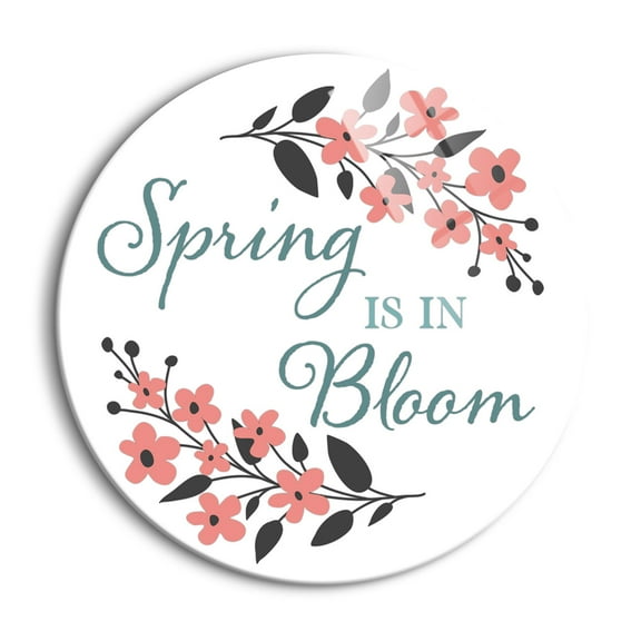 Spring In Bloom Coral Floral Branch 24 inch Glass Wall Hanging Sign