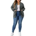 thumbnail image 2 of Agnes Orinda Women's Sweater Cardigans Plus Size Long Sleeve Crew Neck Classic Knit Cardigan Sweaters with Pockets 1X Gray, 2 of 6